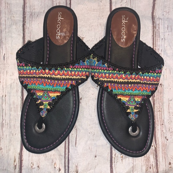 The Sak Shoes - The Sak sakroots bright geometric print black sandals 7